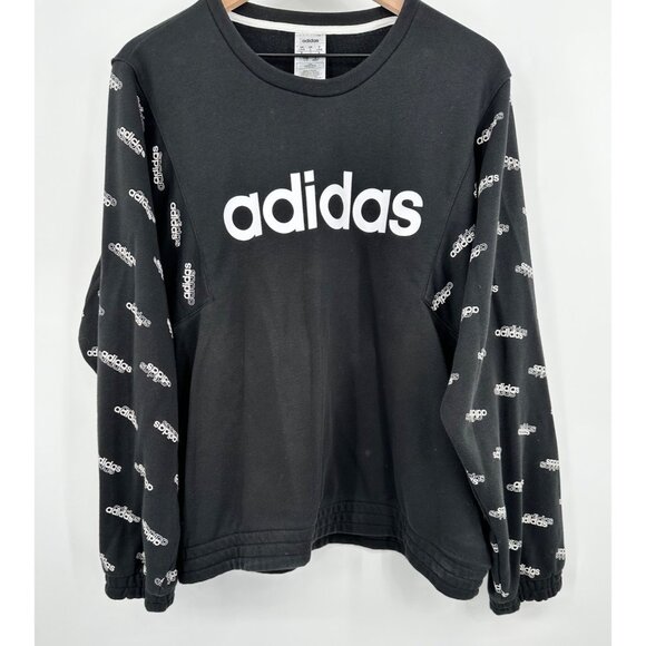 Adidas Crewneck Sweatshirt Women Large Black Logo Loose Fitting Graphic Boxy - Picture 3 of 9